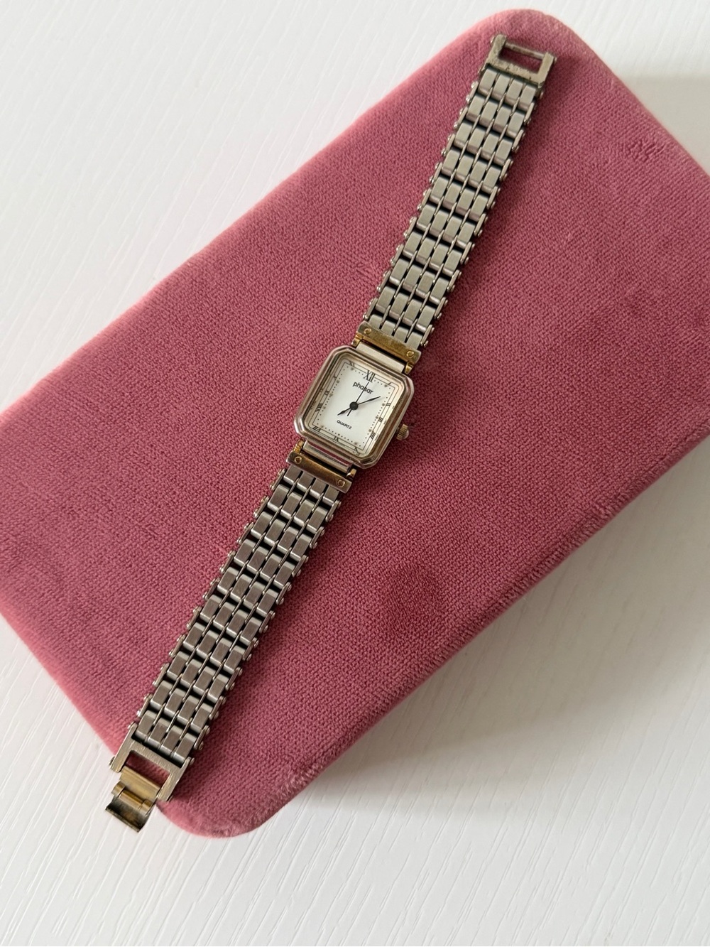 Vintage Phasar Quartz Ladies Tank Watch – Two-Tone Roman Numeral Bracelet Watch